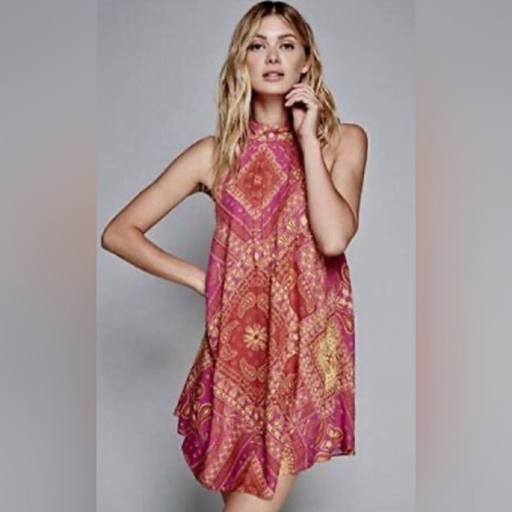 Free People Beaux Mock Neck Bandana Print Slip Dress Size XS EUC